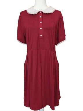 Hot Topic Womens Red White Lace Collar Sleeves Heart Button Mini Dress Size 2